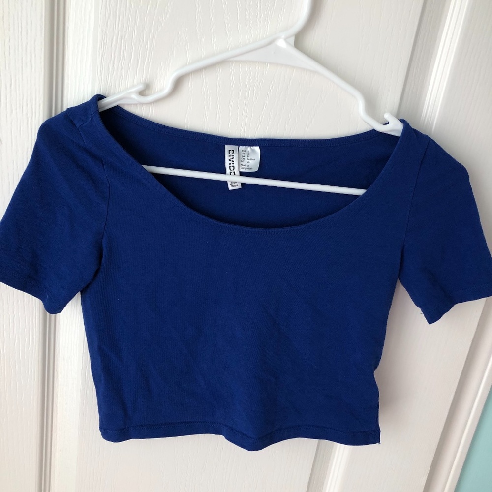 Blue Short Sleeve Crop Top
